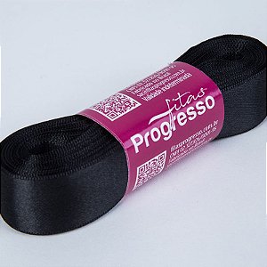 Fita De Cetim Progresso Preto CF005, 22mm - Peça 10mt