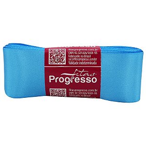 Fita De Cetim Progresso Azul Médio CF009, 38mm - Peça 10mt