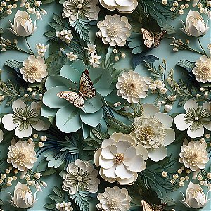 Tricoline Digital Floral 3D Esmeralda 100%Alg At. 5m x 1,50m