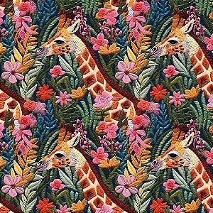 Tricoline Digital Girafas Bordadas 100%Algodão 50cm x 1,50mt
