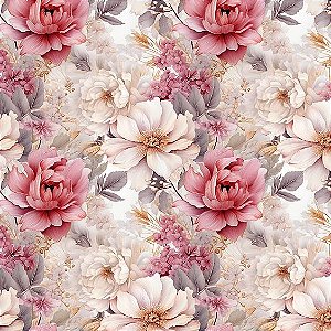 Tricoline Digital Devaneio Floral Rose 1, 50cm x 1,50mt