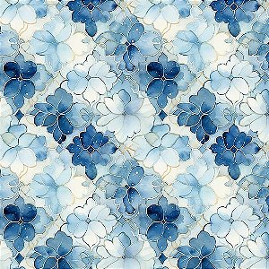Tricoline Digital Devaneio Floral Azul 5, 50cm x 1,50mt