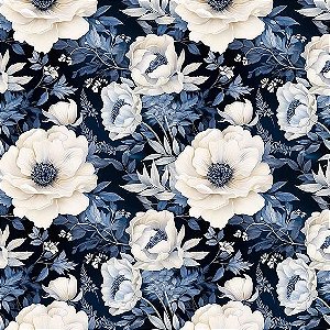 Tricoline Digital Devaneio Floral Azul 2, 50cm x 1,50mt