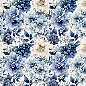 Tricoline Digital Devaneio Floral Azul 1, 50cm x 1,50mt
