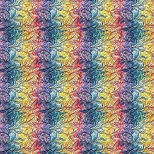 Tricoline Digital Folhas Multicoloridas, 50cm x 1,50mt
