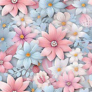 Tricoline Digital Soft Floral 3, 100% Algodão 50cm x 1,50mt