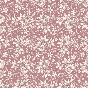 Tricoline Flores e Ramos Rose, 100% Algodão, 50cm x 1,50mt