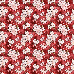 Tricoline Digital Flor de Cerejeira Vermelho 50cm x 1,50mt