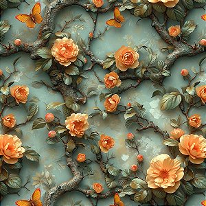 Tricoline Digital Floral 3D Jade, 100% Algodão 50cm x 1,50mt