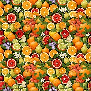 Tecido Tricoline Digital Frutas Cítricas, 50cm x 1,50mt