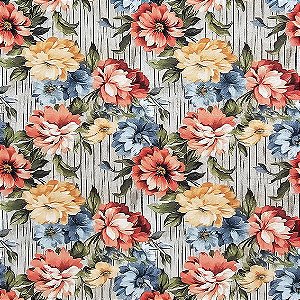 Tecido Tricoline Digital Floral Laranja, 50cm x 1,50mt