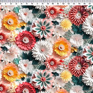 Tricoline Digital Floral Laranja com Amarelo, 50cm x 1,50mt