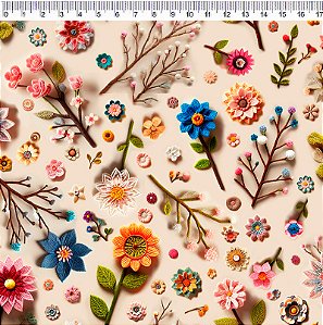 Tecido Tricoline Digital Floral com Galhos, 50cm x 1,50mt