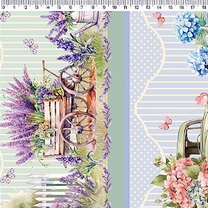 Tricoline Digital Barrado Lavanda e Hortensia, 50cm x 1,50mt