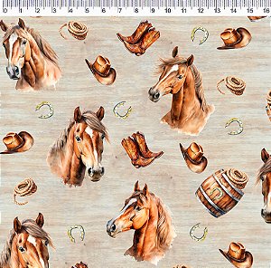Tecido Tricoline Digital Cabeça de Cavalos, 50cm x 1,50mt