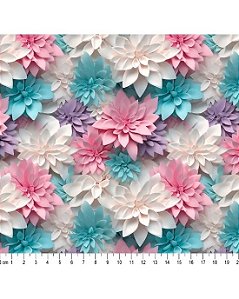 Tricoline Digital 3D Floral Catarina 100% Alg. 50cm x 1,50mt