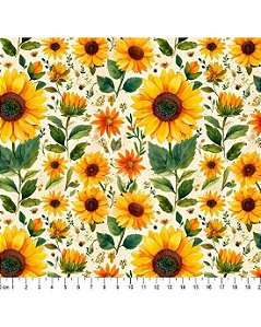 Tricoline Digital 3D Sunflowers Girassol (02) 50cm x 1,50mt