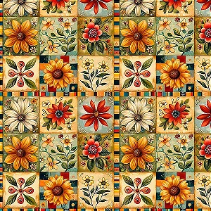 Tecido Tricoline Digital Azulejo 5, 100%Algodão 50cm x 1,50m