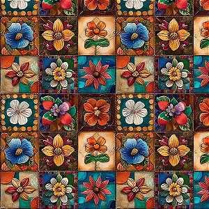 Tecido Tricoline Digital Azulejo 2, 100%Algodão 50cm x 1,50m