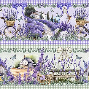 Tricoline Digital Barrado Jardim de Lavanda, 50cm x 1,50mt