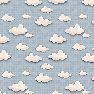 Tricoline Digital Nuvens Azul, 100% Algodão, 50cm x 1,50mt