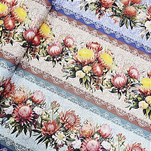 Tricoline Digital Barrado Floral PN, 100%Alg. 50cm x 1,50mt
