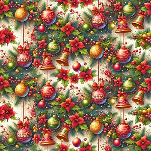 Tricoline Digital Natal Bolas e Sinos 100%Alg. 50cm x 1,50mt