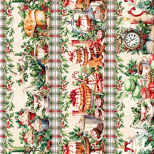 Tricoline Digital Barrado Natal Doce, 100%Alg. 50cm x 1,50mt