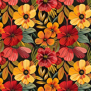 Tricoline Digital Floral Grande Amarelos, 50cm x 1,50mt