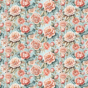 Tricoline Digital Floral Camélias e Tulipas, 50cm x 1,50mt