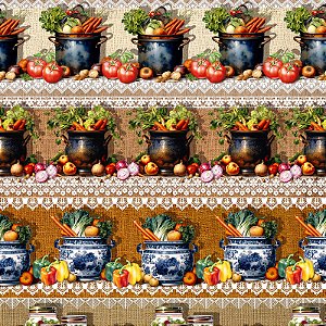 Tricoline Digital Barrado Bom Sabor Legumes, 50cm x 1,50mt