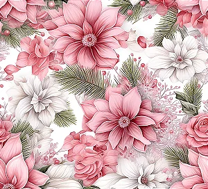 Tricoline Digital Natal Rosa 4, 100% Algodão, 50cm x 1,50mt