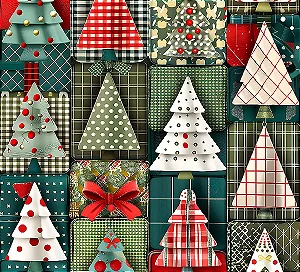 Tricoline Digital Natal Patch 4, 100% Algodão, 50cm x 1,50mt