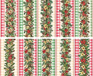 Tricoline Barrado Floral Natalino Xadrez, 50cm x 1,50mt