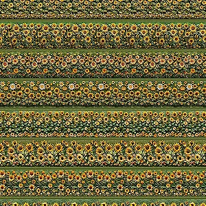 Tricoline Digital Barrado Girassóis, 100%Alg, 50cm x 1,50mt