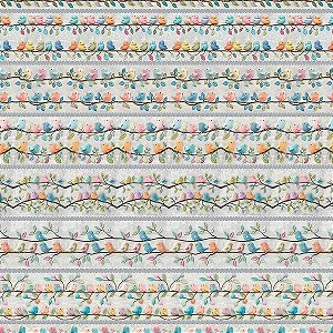 Tricoline Digital Barrado Passarinhos, 100%Alg 50cm x 1,50mt