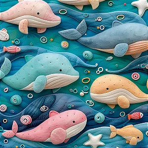 Tricoline Digital Oceano 06, 100% Algodão, 50cm x 1,50mt