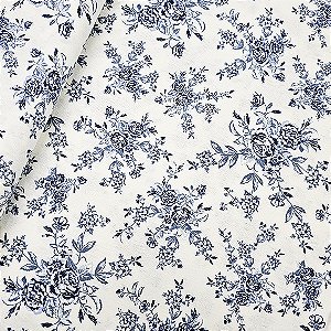 Tecido Tricoline Savana Floral Azul, 100% Alg, 50cm x 1,50mt