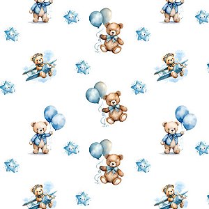 Tricoline Digital Ursinhos e Balões, 100% Alg. 50cm x 1,50mt