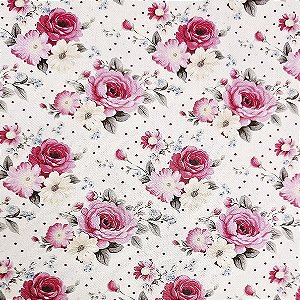 Tricoline Digital Rosas Medias, 100% Algodão, 50cm x 1,50mt