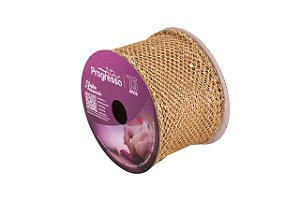 Fita de Natal Telada Dourada com Glitter, 63mm x 10mt