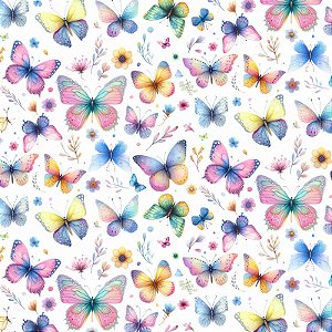 Tricoline Digital Borboletas, 100% Algodão, 50cm x 1,50mt