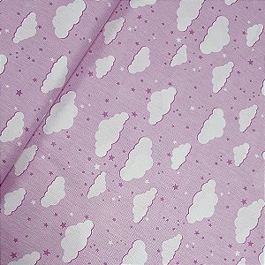 Tecido Tricoline Nuvens Rosa, 100% Algodão, 50cm x 1,50mt
