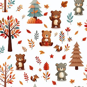 Flanela Estampado Digital Ursinhos na Floresta, 50cm X 78cm