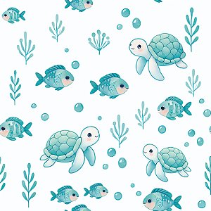 Flanela Estampado Digital Fundo do Mar, 100%Alg. 50cm X 78cm