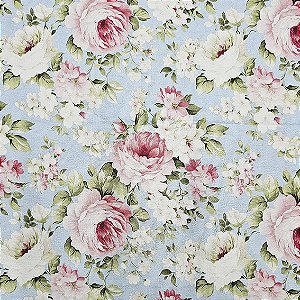 Tricoline Digital Floral Fundo Azul, 100% Alg. 50cm x 1,50mt