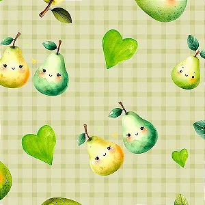 Tricoline Digital Frutinhas Pera, 100% Algodão 50cm x 1,50mt