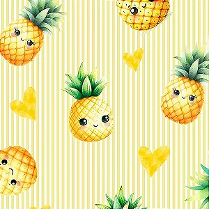 Tricoline Digital Frutinhas Abacaxi, 100% Alg. 50cm x 1,50mt