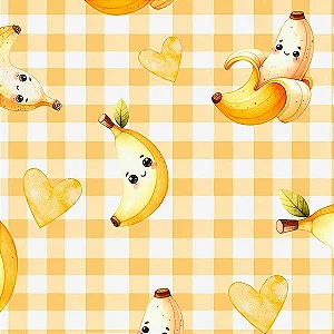 Tricoline Digital Frutinhas Banana, 100% Alg., 50cm x 1,50mt