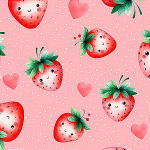 Tricoline Digital Frutinhas Morango, 100% Alg. 50cm x 1,50mt